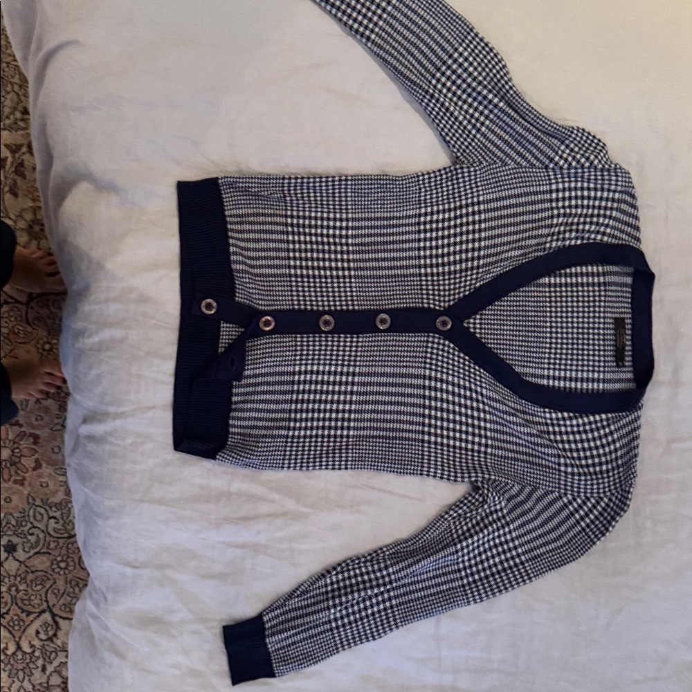 Burberry Navy and White Knit Cardigan